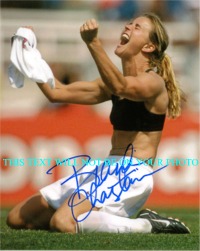 BRANDI CHASTAIN SIGNED AUTOGRAPHED 8x10 PHOTO 1999 FIFA SOCCER GAME WINNING GOAL BRA OFF