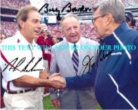 BOBBY BOWDEN JOE PATERNO AND NICK SABAN AUTOGRAPHED PHOTO, BOWDEN PATERNO SABAN SIGNED 8x10 PICTURE