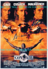 CON AIR CAST NICOLAS CAGE,JOHN MALKOVICH AND JOHN CUSACK AUTOGRAPHED PHOTO