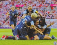 ALEX MORGAN, HOPE SOLO & ABBY WOMBACH AUTOGRAPHED PHOTO, ALEX MORGAN HOPE SOLO ABBY WOMBACH SIGNED