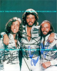 THE BEE GEES AUTOGRAPHED, BEE GEES SIGNED, BEE GEES PHOTOS, ROBIN GIBB BARRY AND MAURICE GIBB SIGNED