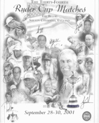 RYDER CUP SIGNED PHOTO Tiger Woods, Davis Love III, Paul Azinger, Stewart Cink, Jim Furyk, David Tom