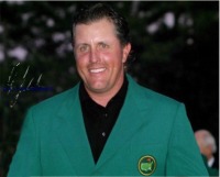 PHIL MICKELSON SIGNED AUTOGRAPHED 8x10 PHOTO MASTERS WIN GREEN