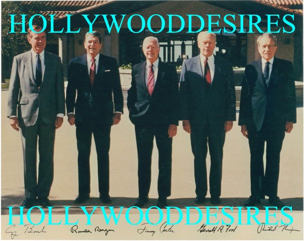 U.S. Presidents George Bush, Ronald Reagan, Jimmy Carter, Gerald Ford and Richard Nixon signed photo