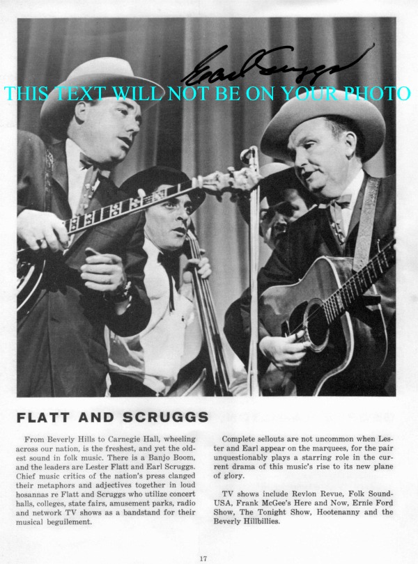 EARL SCRUGGS AUTOGRAPHED PHOTO, EARL SCRUGGS AUTOGRAPH, EARL SCRUGGS SIGNED PICTURE