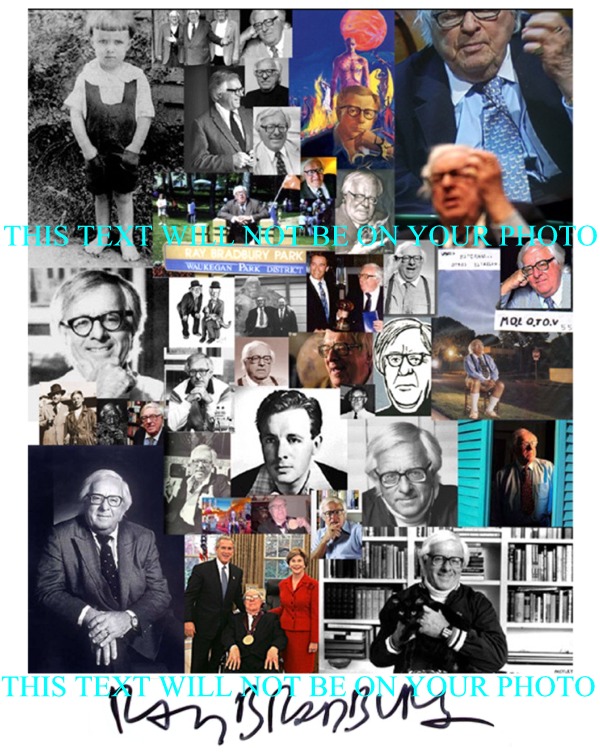 RAY BRADBURY AUTOGRAPHED PHOTO, RAY BRADBURY SIGNED 8x10 PHOTO, RAY BRADBURY CAREER COLLAGE