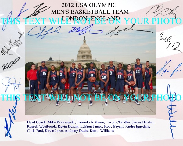2012 USA OLYMPIC BASKETBALL DREAM TEAM AUTOGRAPHED PHOTO BY 13, DREAM TEAM SIGNED AUTOGRAMM PHOTO