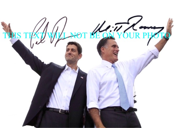 MITT ROMNEY AND PAUL RYAN AUTOGRAPHED PHOTO, MITT ROMNEY PAUL RYAN SIGNED 8x10 2012 CANDIDATES