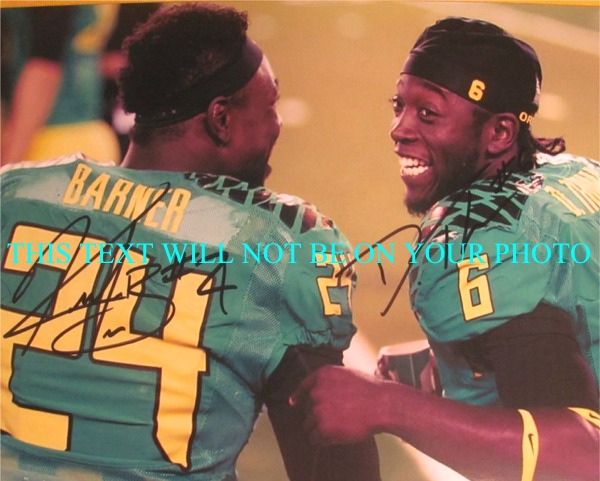 KENJON BARNER AND DEANTHONY THOMAS AUTOGRAPHED PHOTO, KENJON BARNER DEANTHONY THOMAS OREGON HEISMAN