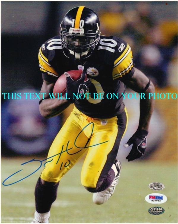 SANTONIO HOLMES AUTOGRAPHED, SANTONIO HOLMES PSA, SANTONIO HOLMES SIGNED 8x10 PHOTO STEELERS