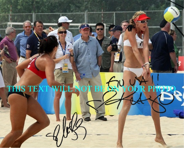 KERRI WALSH AND MISTY MAY TREANOR AUTOGRAPHED PHOTO WITH GEORGE BUSH