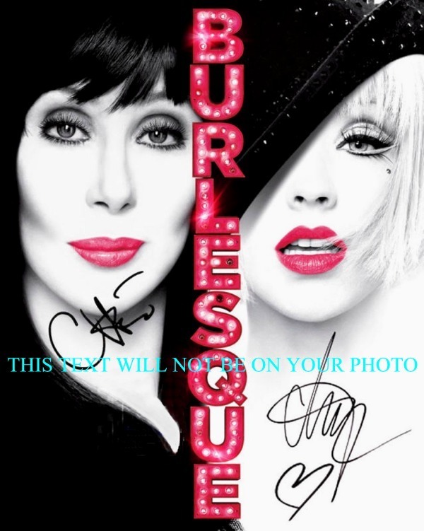 BURLESQUE CAST CHRISTINA AGUILERA AND CHER AUTOGRAPHED PHOTO, BURLESQUE CAST SIGNED PHOTO