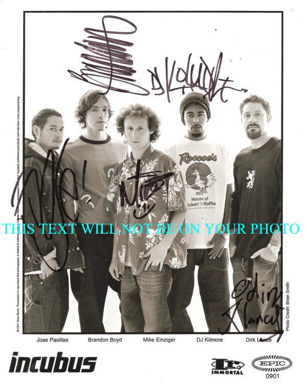 INCUBUS GROUP BAND AUTOGRAPHED PHOTO, INCUBUS SIGNED 8x10 PHOTO, INCUBUS AUTOGRAPH PHOTO