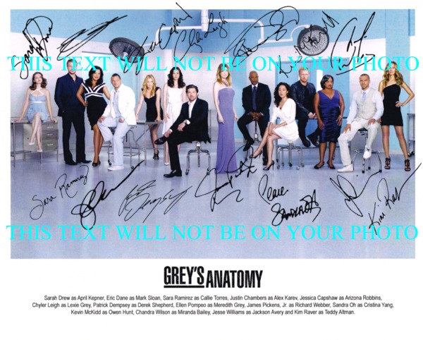 GREYS ANATOMY AUTOGRAPHED FULL CAST PHOTO, GREYS ANATOMY SIGNED 8X10 PHOTO