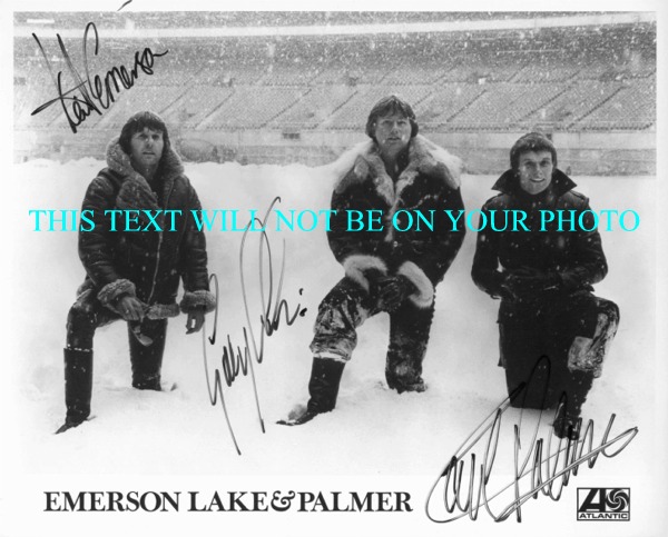 EMERSON LAKE AND PALMER AUTOGRAPHED PHOTO, EMERSON LAKE AND PALMER SIGNED PIC, ELP AUTOS