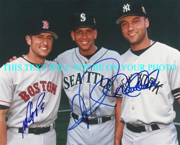 ALEX RODRIGUEZ DEREK JETER AND NOMAR GARCIAPARRA AUTOGRAPHED PHOTO, RODRIGUEZ JETER NOMAR SIGNED
