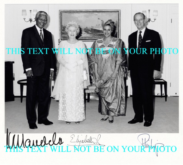 NELSON MANDELA QUEEN ELIZABETH AND PRINCE PHILIP AUTOGRAPHED PHOTO, NELSON MANDELA AUTOGRAMM