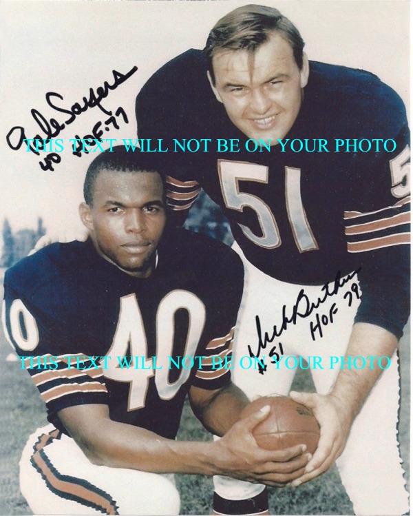 DICK BUTKUS AND GAYLE SAYERS AUTOGRAPHED PHOTO, DICK BUTKUS AND GAYLE SAYERS SIGNED CHICAGO BEARS