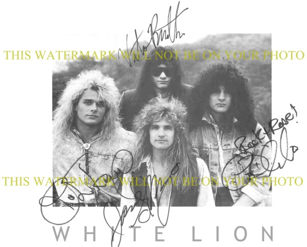 WHITE LION AUTOGRAPHED PHOTO, WHITE LION SIGNED 8X10 PICTURE, WHITE LION AUTOGRAMME