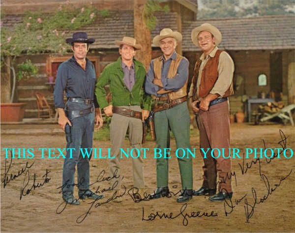 BONANZA CAST AUTOGRAPHED PHOTO, BONANZA CAST SIGNED PHOTO, PERNELL ROBERTS, LORNE GREENE