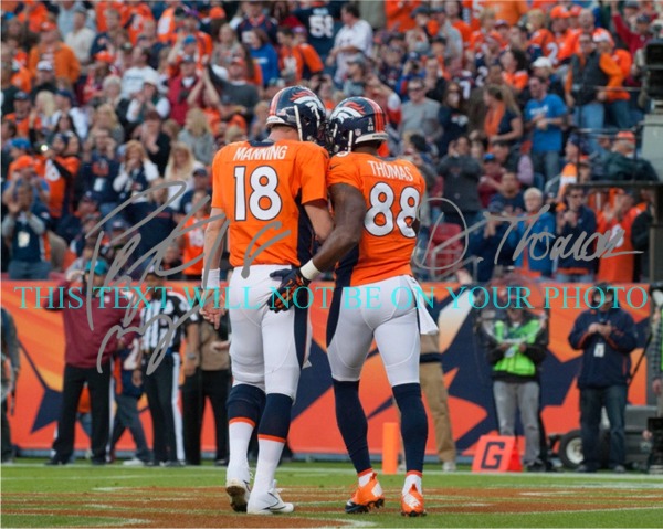 PEYTON MANNING AND DEMARYIUS THOMAS AUTOGRAPHED PHOTO, PEYTON MANNING AND DEMARYIUS SIGNED 8x10