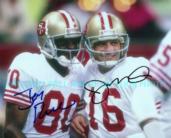 JOE MONTANA AND JERRY RICE AUTOGRAPHED PHOTO, JOE MONTANA JERRY RICE SIGNED 8x10 SAN FRANCISCO 49ers