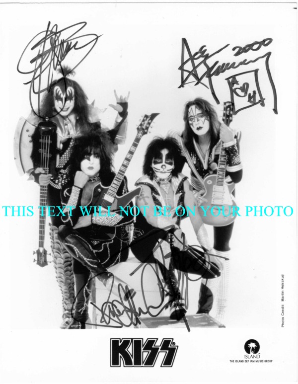KISS AUTOGRAPHED PHOTO, KISS SIGNED 8x10 PHOTO, GENE SIMMONS PAUL STANLEY ACE FREHLEY PETER CRISS