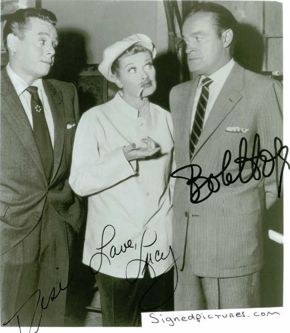 LUCILLE BALL, DESI ARNAZ AND BOB HOPE SIGNED 8x10 PHOTO