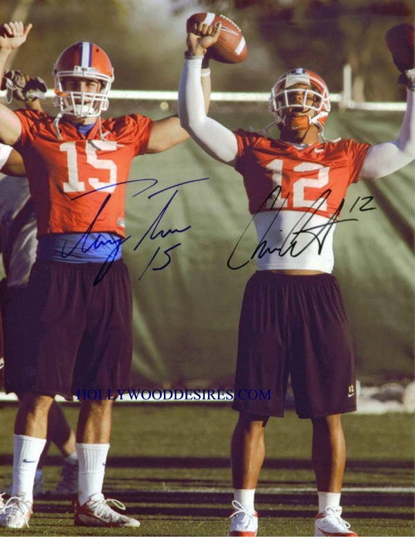 TIM TEBOW AND CHRIS LEAK AUTOGRAPHED PHOTO, TIM TEBOW CHRIS LEAK SIGNED 8x10 FLORIDA GATORS QB