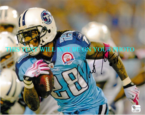CHRIS JOHNSON AUTOGRAPHED, CHRIS JOHNSON SIGNED 8x10 PHOTO TENNESSEE TITANS, CHRIS JOHNSON RB