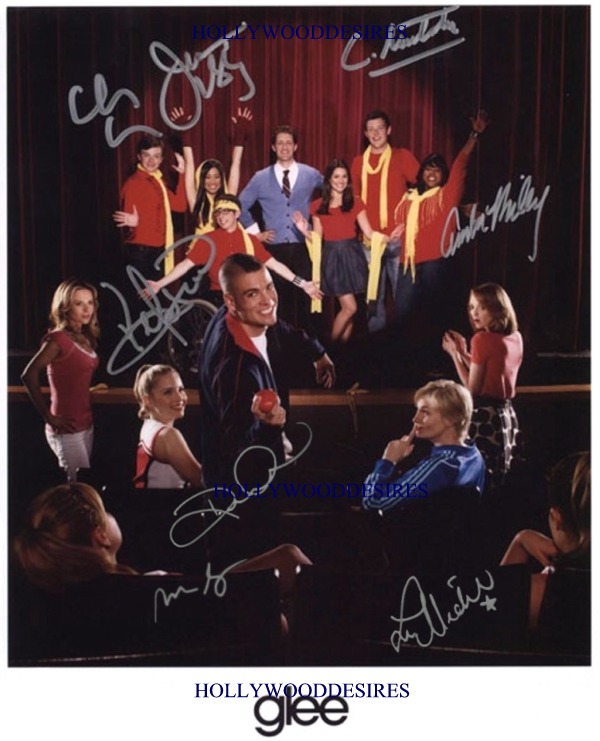 GLEE CAST SIGNED AUTOGRAPHED 8x10 PHOTO BY 8 LEA MICHELE DIANNA AGRON +