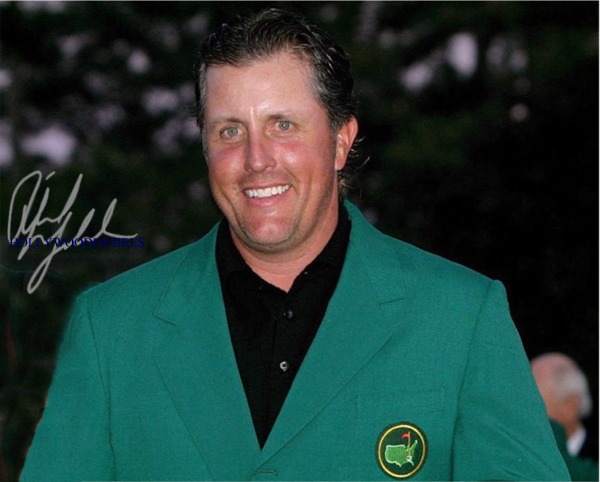 PHIL MICKELSON SIGNED AUTOGRAPHED 8x10 PHOTO MASTERS WIN GREEN