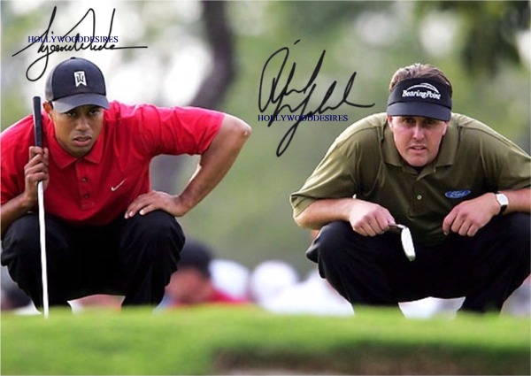 TIGER WOODS AND PHIL MICKELSON SIGNED AUTOGRAPHED 8x10 PHOTO