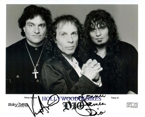 DIO BAND GROUP SIGNED AUTOGRAPHED 8x10 PROMO PHOTO RONNIE JAMES AND VINNY APPICE
