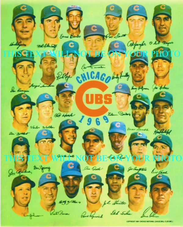 1969 CHICAGO CUBS AUTOGRAPHED PHOTO, 1969 CHICAGO CUBS SIGNED 8x10 PICTURE ERNIE BANKS